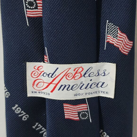 Arden Cravats GOD BLESS AMERICA 1776 Mens Tie Blue Flag Patriotic Made in USA - Picture 2 of 4